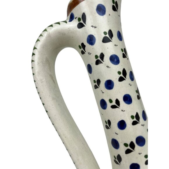 Mexican Folk Art Pottery Hand-Painted Thin Tall Vase Pitcher Floral 11-1/2" - Picture 4 of 8